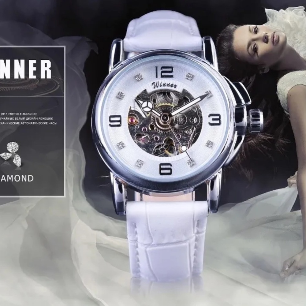 Womens Automatic Transparent Skeleton Luxury Leat… - image 3